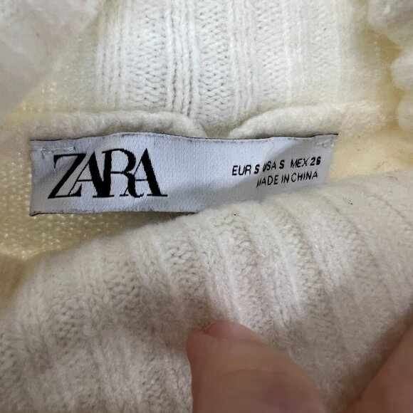 Zara Wool Blend Cream‎ Highneck Pullover Sweater Sz S - Picture 10 of 13